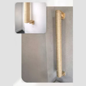 Rascador de tubo vertical para gatos instalado en la pared con dos soportes